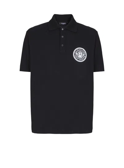 Balmain 'coin' Polo Shirt With Polo Collar In Black