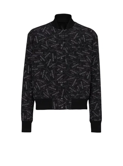 Balmain Label Bomber Jacket In Black