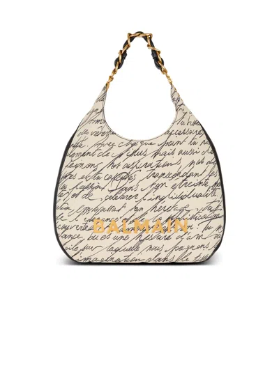 Balmain Large 1945 Soft Hobo Tote Bag In Printed Canvas In Neutral