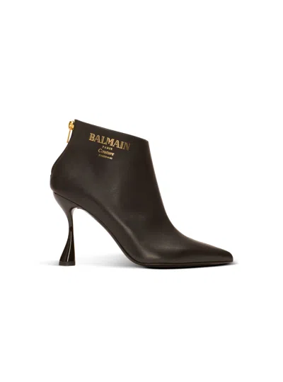 Balmain Eden Calfskin Ankle Boots In Burgundy