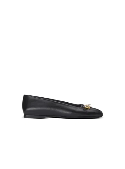 Balmain Safety Pin Ballet Flats In Gathered Lambskin In Black
