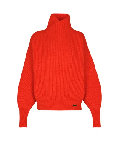 Balmain Mohair Knit Jumper With Collar Detail In Red