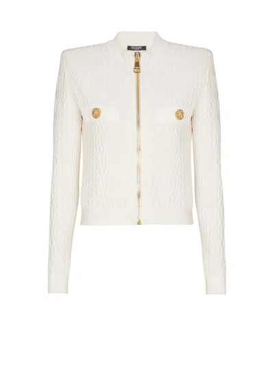 Balmain Crocodile Knit Jacket In White