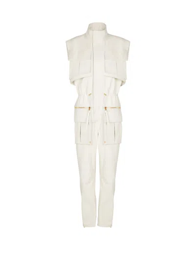 Balmain Sleeveless Lambskin Jumpsuit In White