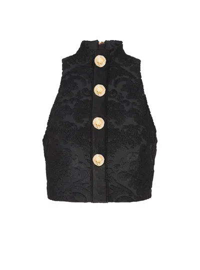 Balmain Baroque Pattern Buttoned Top In Black