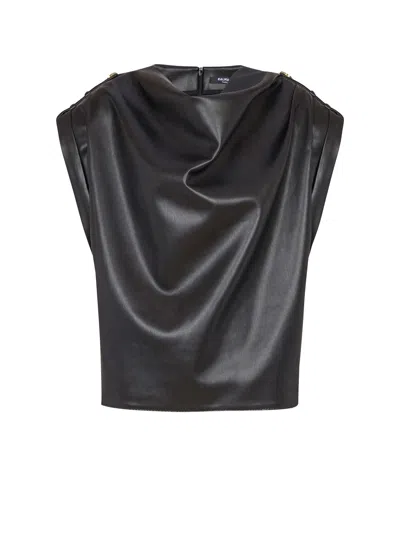 Balmain Cropped Eco-leather Draped Top In Black