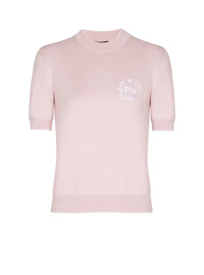 Balmain Embleme-embroidered Knit Top In Pink