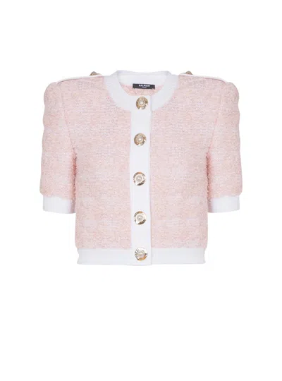 Balmain Short-sleeved Knit Cardigan In Multi