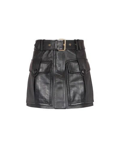Balmain Lambskin Belted Mini Skirt In Black