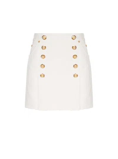 Balmain Short Cotton Canvas Skirt In White