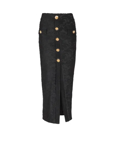 Balmain Baroque Pattern Midi Skirt In Black