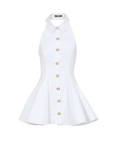 Balmain A-line Backless Poplin Dress In White