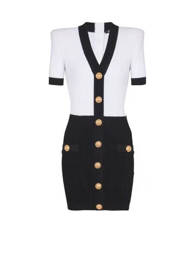 Balmain Two-tone Cable-knit Bodycon Dress In Multi
