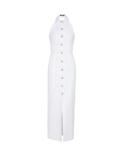 Balmain Bodycon Backless Poplin Dress In White