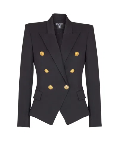 Balmain Women Black Double-breasted Jacket With Branded Buttons And Asymmetric Cut In Wool Woman
