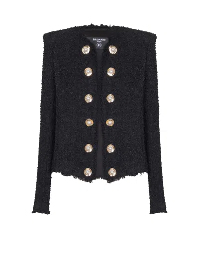 Balmain Edge-to-edge Silky Tweed Jacket In Black