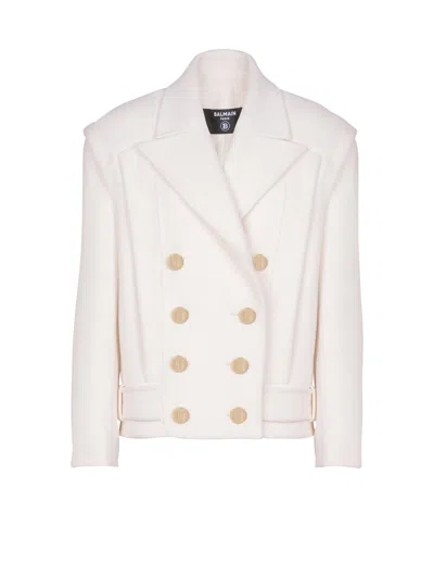 Balmain Double-breasted Wool And Cashmere-blend Felt Jacket In Neutral
