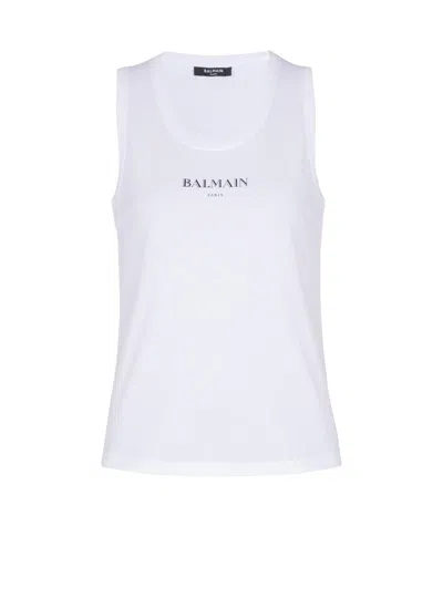 Balmain Logo Graphic Tank Top In White