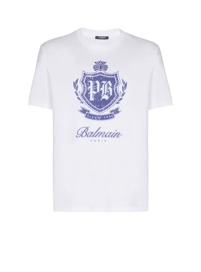 Balmain Short-sleeved T-shirt With College Emblem Print In White