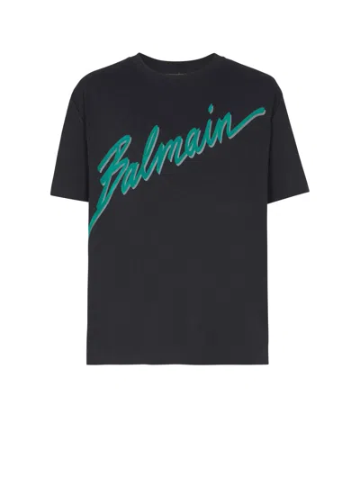 Balmain Lettre Flocked T-shirt In Black