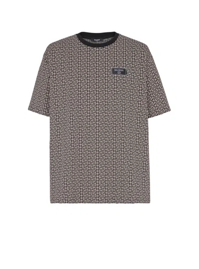 Balmain Men Jacquard T-shirt With Pb Labyrinth Monogram In Gray