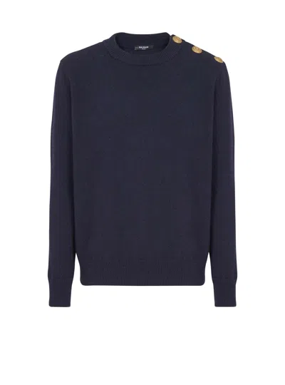 Balmain Classic Crew Neck Sweater In Blue