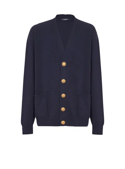 Balmain Eco-cashmere Cardigan In Blue