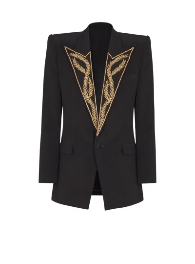 Balmain 1-button Jacket With Embroidered Collar In Black