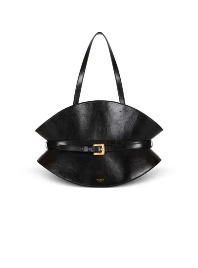 Balmain Shuffle Medium Belt Shoulder Bag In Calfskin In Black