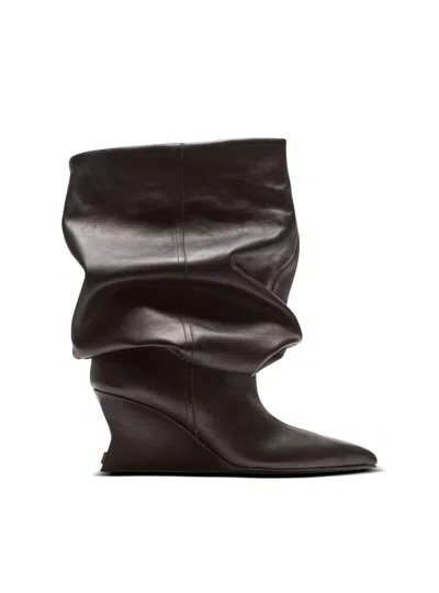 Balmain Leather Wedge Ankle Boots 60 In Black