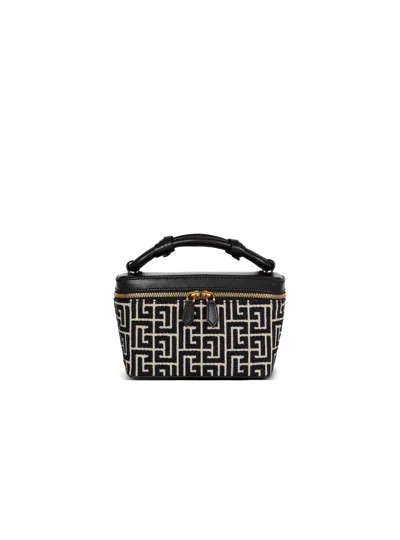 Balmain B-army Vanity Case In Monogrammed Canvas And Leather In Black