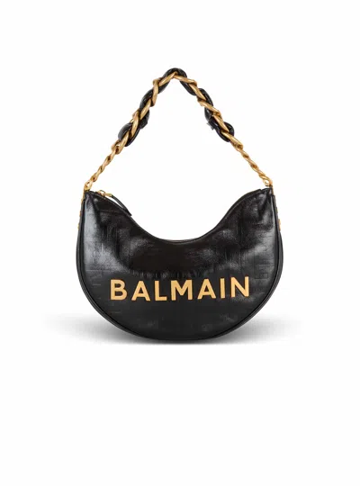 Balmain 1945 Soft Moon Crinkled Calfskin Leather Bag In Black