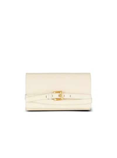 Balmain Crinkled Leather Wallet With Shuffle Chain In White