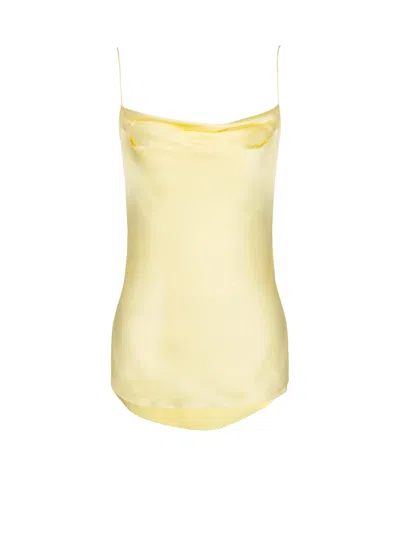 Balmain Silk Satin Top With Thin Straps In Yellow