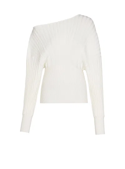 Balmain Rib-knit One-shoulder Sweater In White