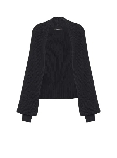Balmain Ribbed Knit Bolero Cardigan In Black