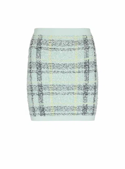Balmain Short Skirt In Glitter Plaid Tweed In Green