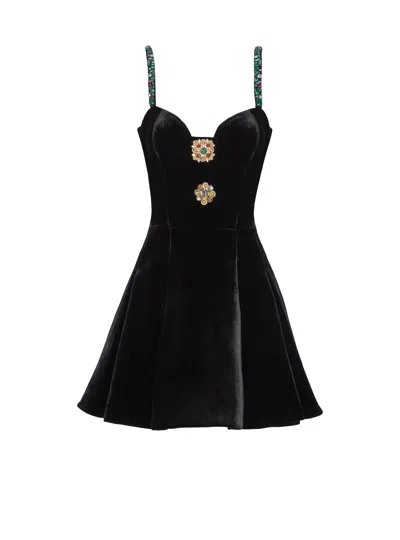 Balmain Embellished Strappy Velvet Dress In Black