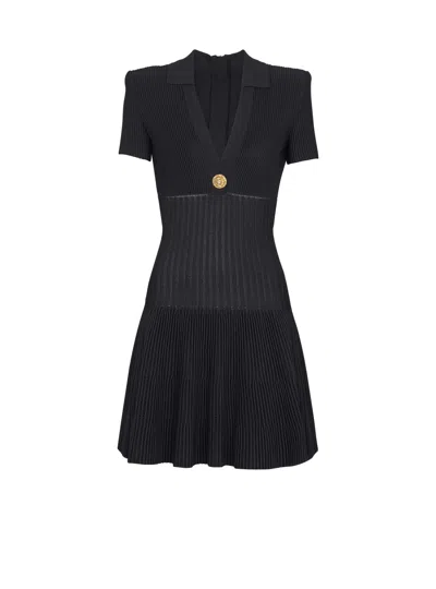 Balmain Button-embellished Knitted Dress In Black