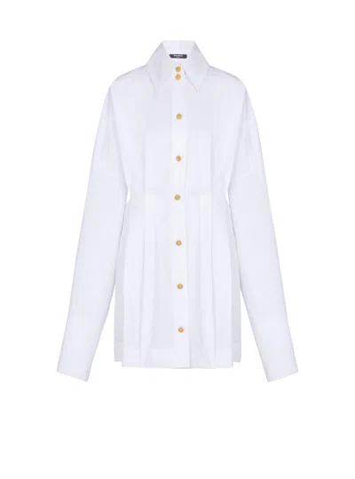 Balmain Buttoned Poplin Shirt Dress In White