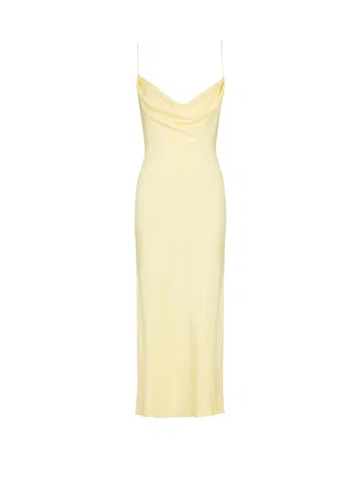 Balmain Long Strappy Dress In Silk Satin In Yellow