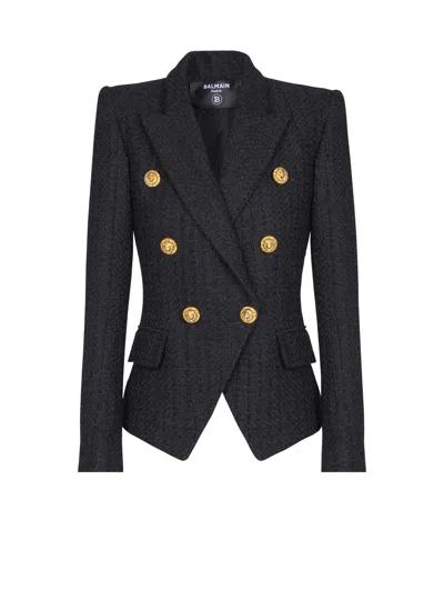 Balmain 6-button Fitted Wool Jacket In Black