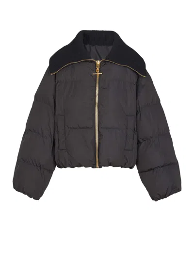 Balmain Cropped Oversized Padded Jacket In Black