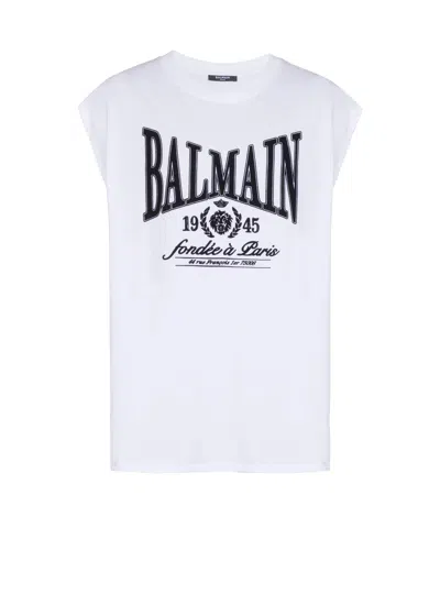 Balmain Sleeveless Crew Neck Nylon Silk Top In White