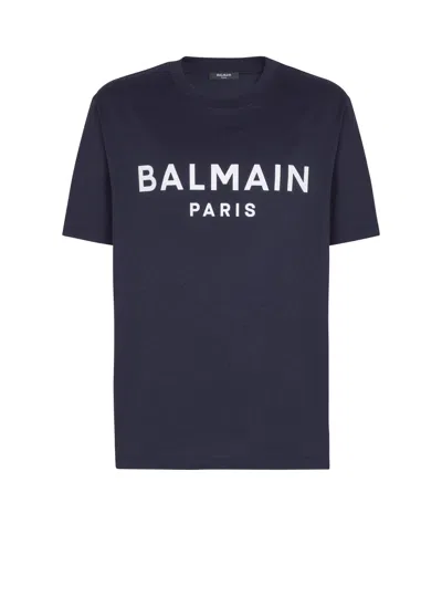 Balmain Printed Cotton T-shirt In Blue
