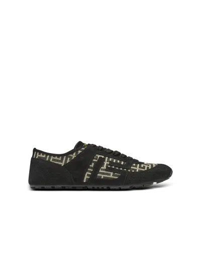 Balmain Racer 45 Monogram Jacquard Lace Up Sneakers In Black