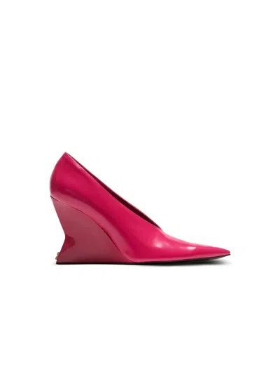 Balmain Shiny Lambskin Wedge Pumps In Pink