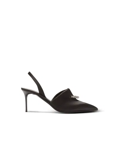 Balmain Satin Pierced Slingback Heeled Mules 75 In Black