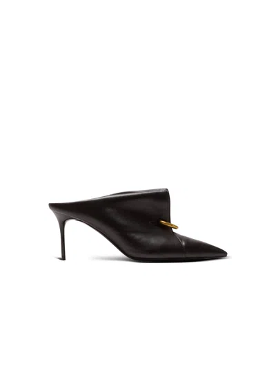Balmain Lambskin Leather Mules With Front Piercing In Black
