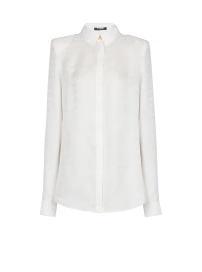 Balmain Love Letter Embroidered Col Cotton Shirt In White